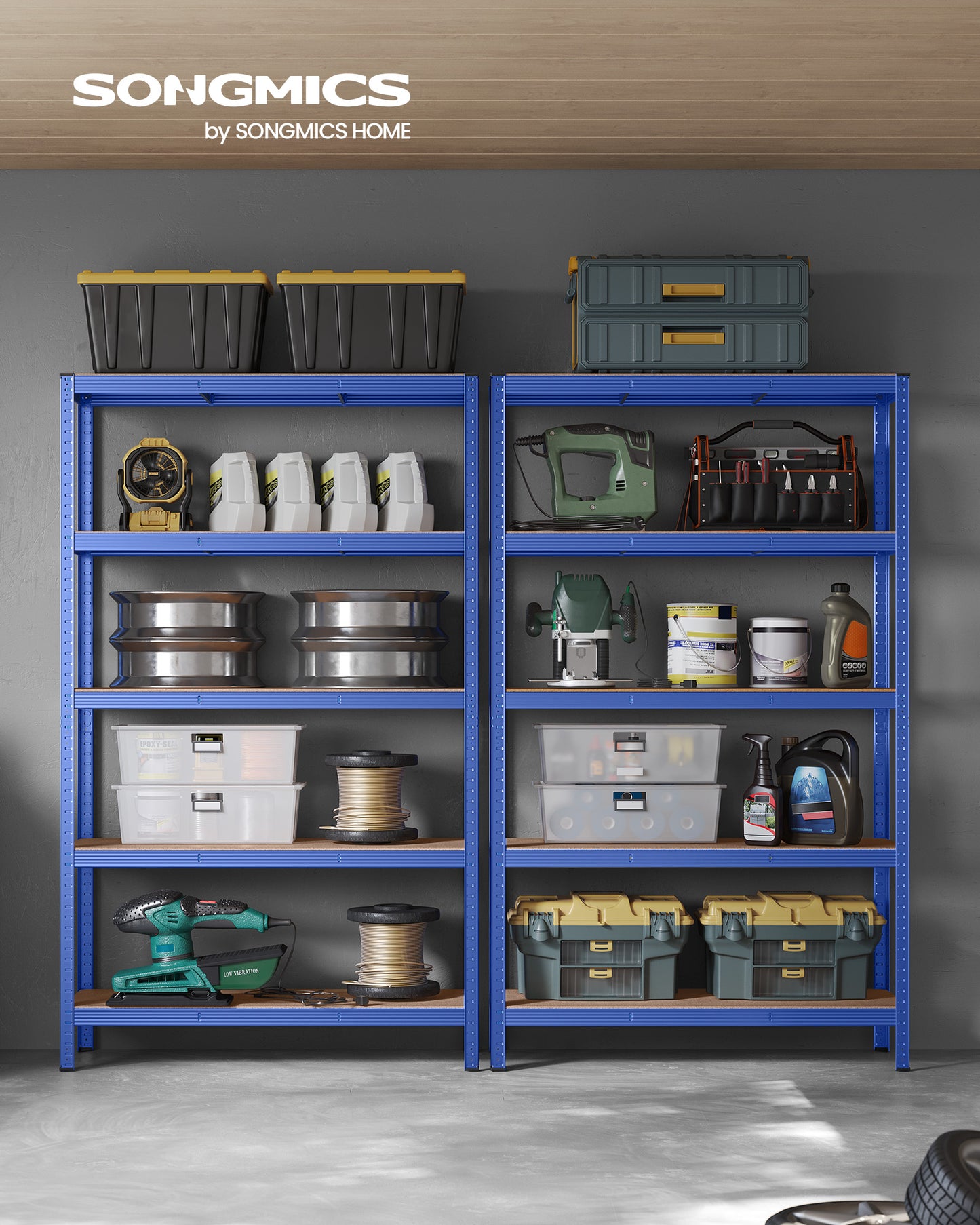 Scaffali, Scaffalature Metalliche, 5 Ripiani, 60 x 120 x 200 cm, Scaffali Magazzino, Portante 750 kg, Blu, Songmics, 3