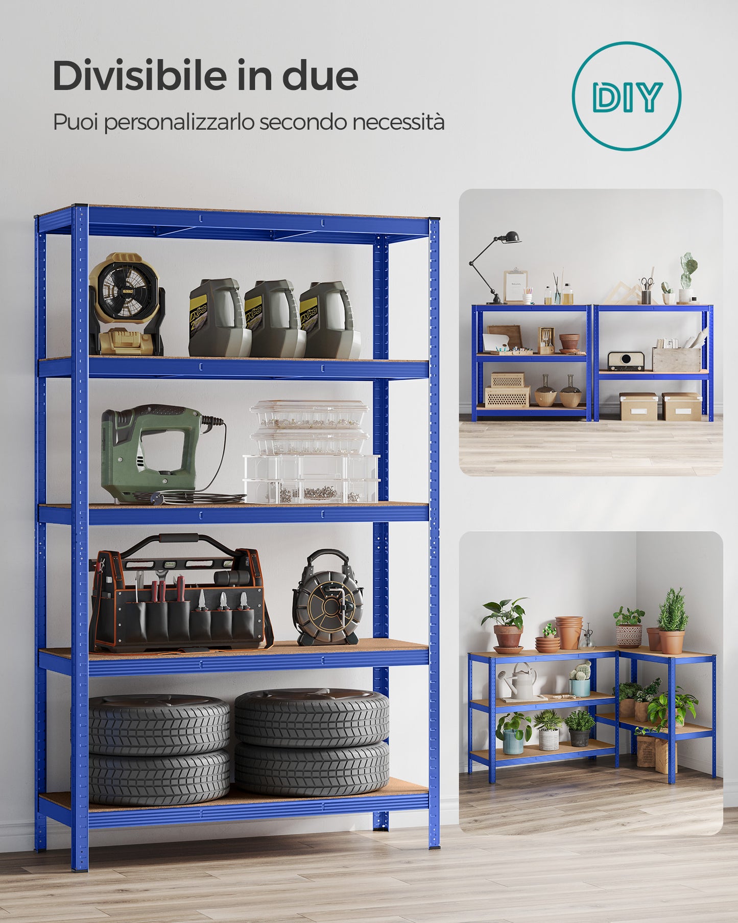 Scaffali, Scaffalature Metalliche, 5 Ripiani, 60 x 120 x 200 cm, Scaffali Magazzino, Portante 750 kg, Blu, Songmics, 7