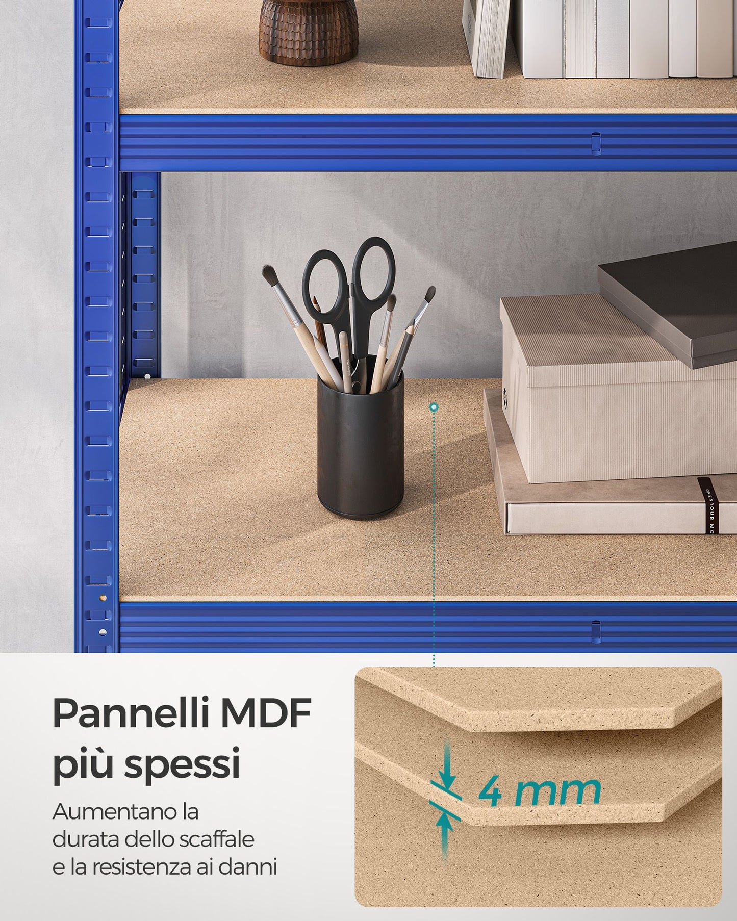 Scaffali, Scaffalature Metalliche, 5 Ripiani, 60 x 120 x 200 cm, Scaffali Magazzino, Portante 750 kg, Blu, Songmics, 9