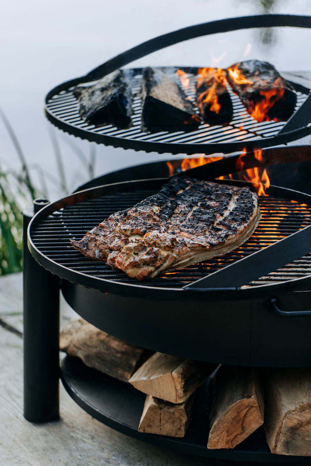 Griglia barbecue con manico per Ciotola Fuoco MONTANA X, Acciaio Naturale Dia. 50 cm, 60 cm, Cook King - FATTO A MANO, 2