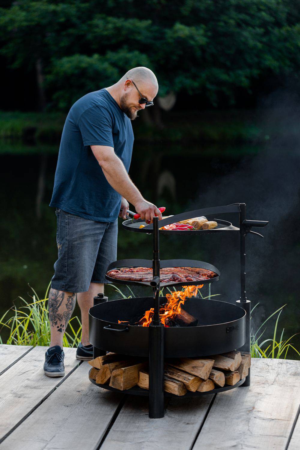 Griglia barbecue con manico per Ciotola Fuoco MONTANA X, Acciaio Naturale Dia. 50 cm, 60 cm, Cook King - FATTO A MANO, 3