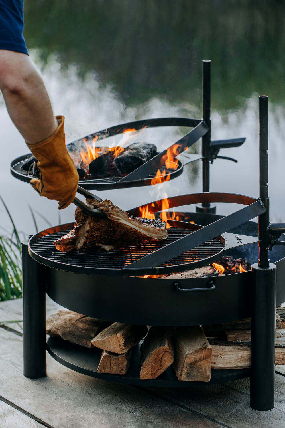Griglia barbecue con manico per Ciotola Fuoco MONTANA X, Acciaio Naturale Dia. 50 cm, 60 cm, Cook King - FATTO A MANO, 4