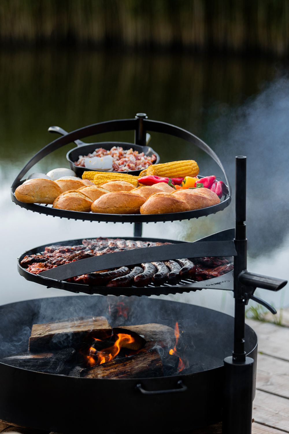 Griglia barbecue con manico per Ciotola Fuoco MONTANA X, Acciaio Naturale Dia. 50 cm, 60 cm, Cook King - FATTO A MANO, 6