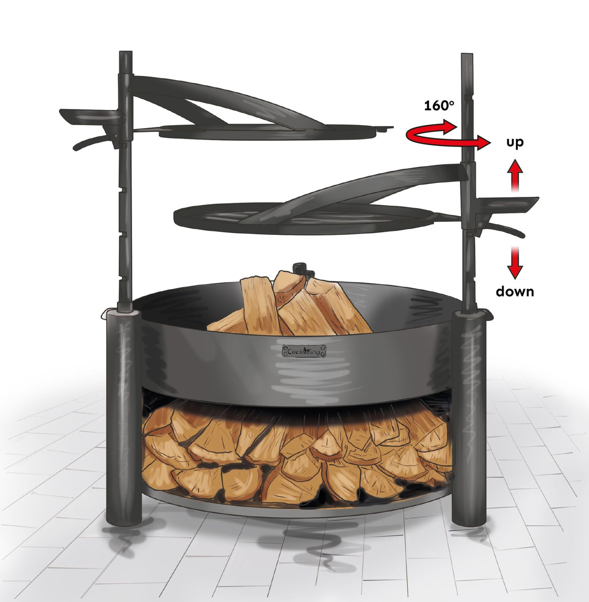 Griglia barbecue con manico per Ciotola Fuoco MONTANA X, Acciaio Naturale Dia. 50 cm, 60 cm, Cook King - FATTO A MANO, 7
