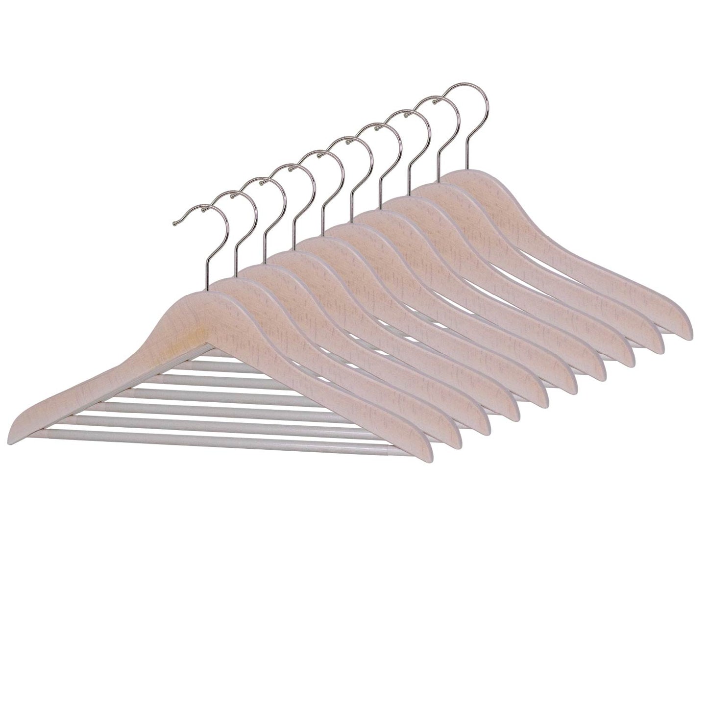 Grucce per abiti, 10 pezzi, appendini, Appendiabiti in legno, Ampio 41cm, Grucce salvaspazio, Faggio lavato bianco, MAWA Classic RFS, 2