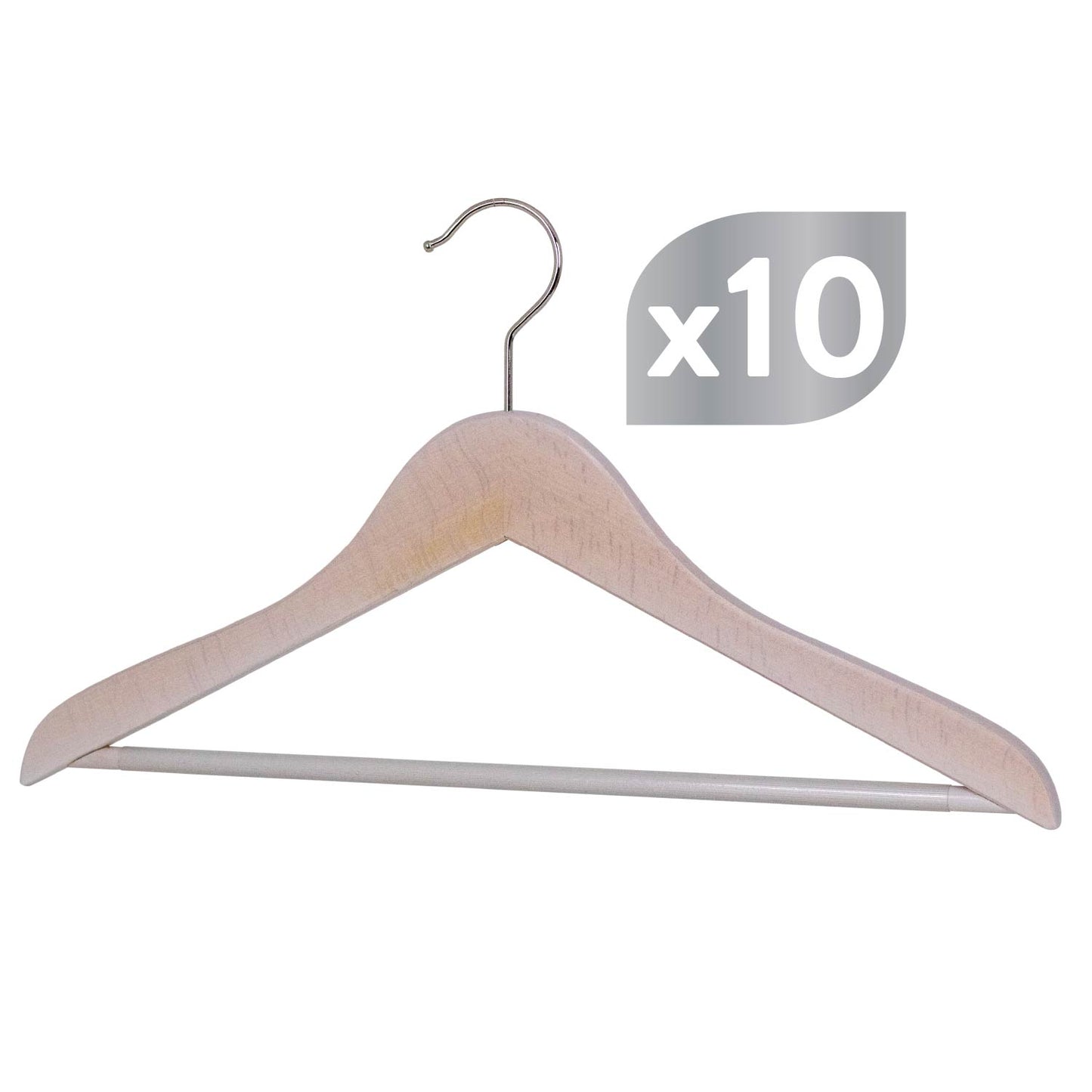 Grucce per abiti, 10 pezzi, appendini, Appendiabiti in legno, Ampio 41cm, Grucce salvaspazio, Faggio lavato bianco, MAWA Classic RFS, 3