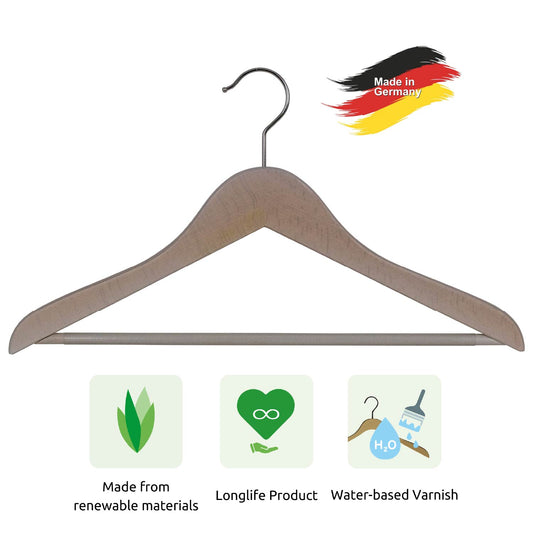 Grucce per abiti, 10 pezzi, appendini, Appendiabiti in legno, Ampio 41cm, Grucce salvaspazio, Faggio lavato bianco, MAWA Classic RFS, 4