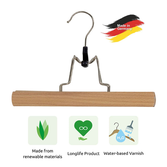 Grucce per abiti, Appendini, 10 pezzi, Morsetto in legno, Ampio 25cm, Grucce salvaspazio, MAWA Panta, 3