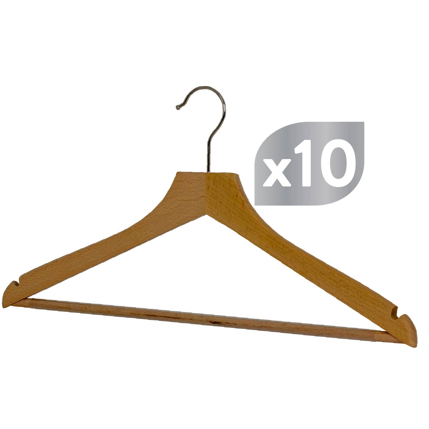 Appendini, 10 pezzi, Grucce per abiti, Appendiabiti in legno con intaglio gonna, Ampio 42, Natura di faggio, MAWA Profi RE RFS, 4