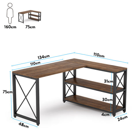 Tavolo per Computer con Spazio di Archiviazione, per Ufficio & Casa, 135x110x75 cm, Tribesigns