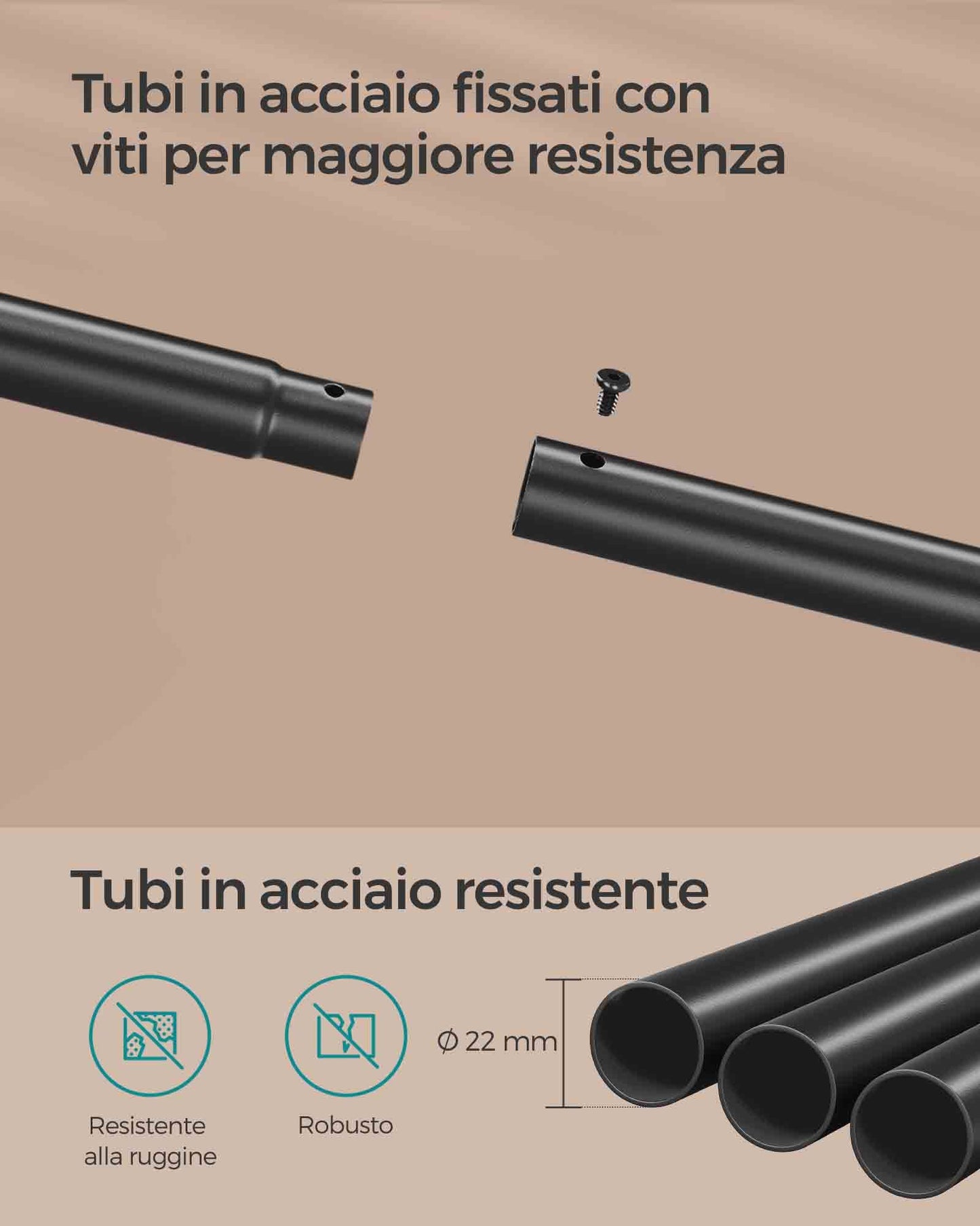 Stand Appendiabiti, Appendiabiti con Ruote, con Ripiano, Largo 98,5cm, Regge 50kg, Marrone Vintage e Nero, SONGMICS, 8