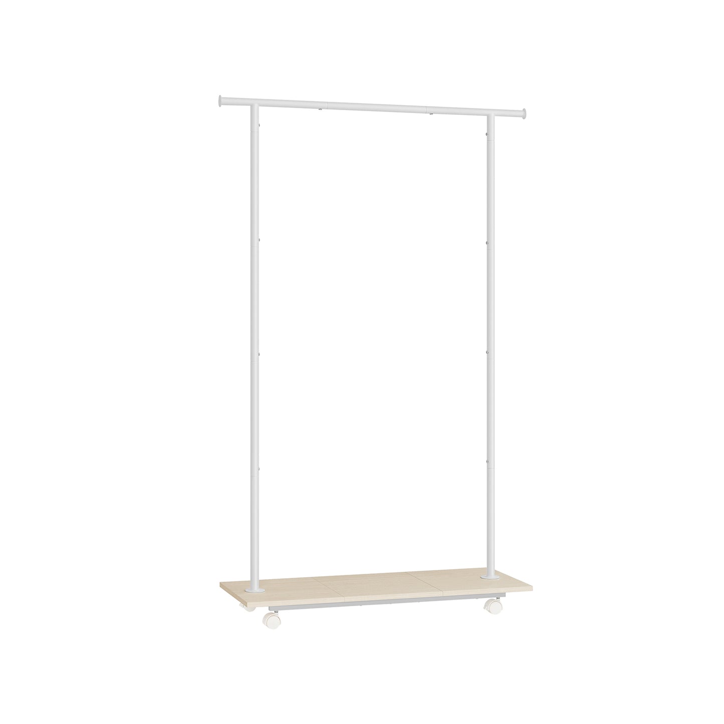 Stand Appendiabiti, Appendiabiti con Ruote, con Ripiano, Largo 98,5cm, Regge 50kg, in Acciaio, Beige Naturale e Bianco, SONGMICS, 2