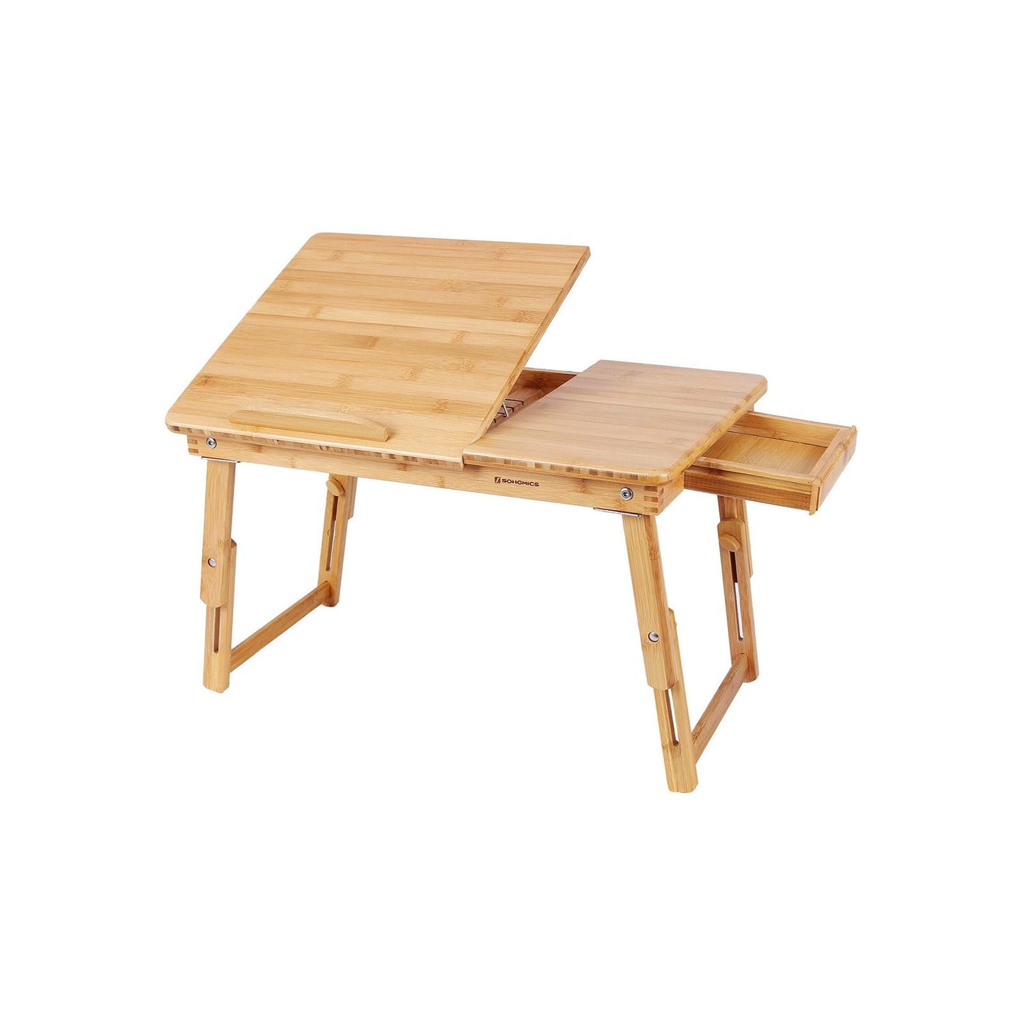 Supporto PC, in Bambù, Porta PC Portatile, Vassoio da Letto, per Laptop, 5 Angoli, Piccolo Cassetto, Naturale, Songmics, 1