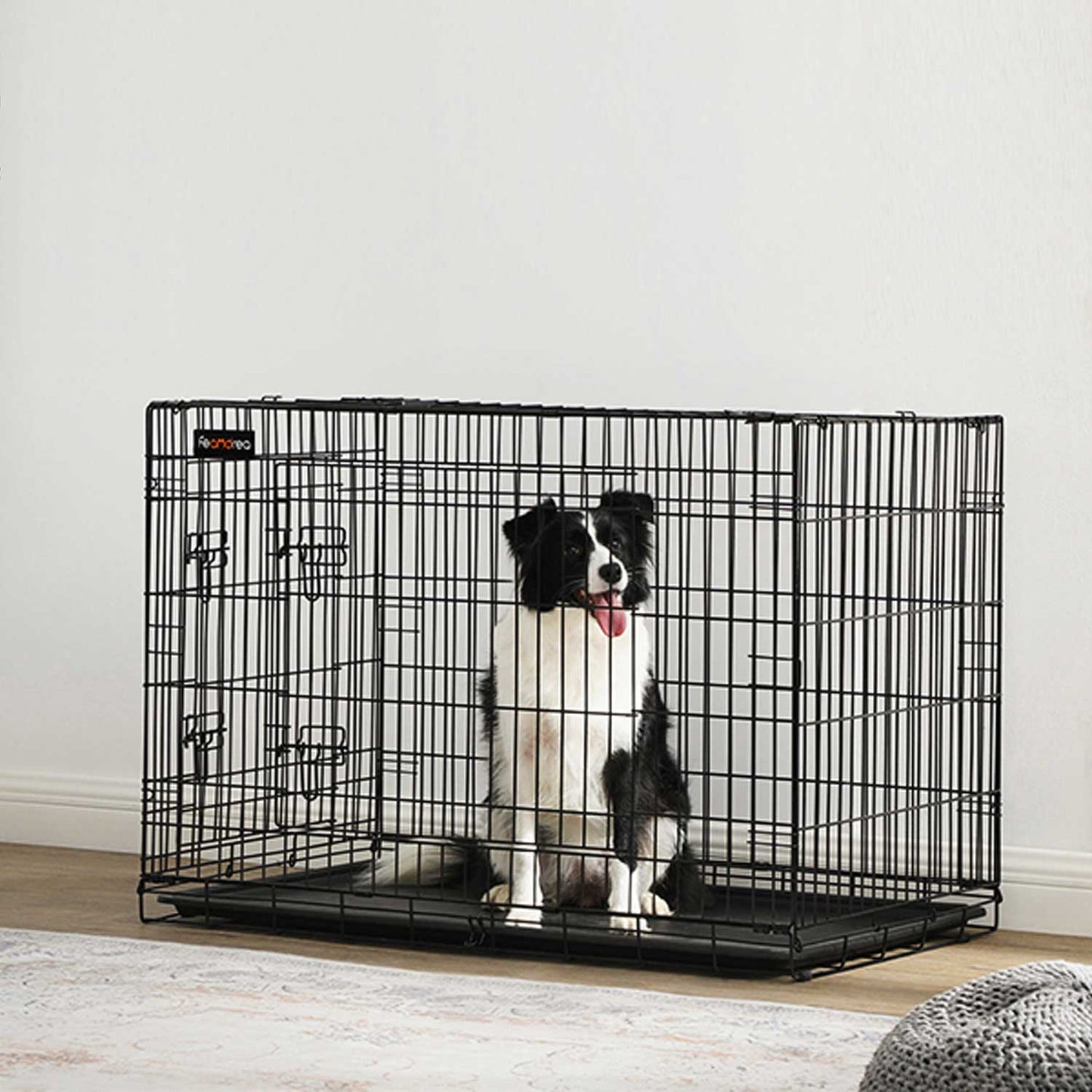 Gabbia per Cani, Gabbie per Cani da interno, Pieghevole, con 2 Porte, Vassoio Rimovibile, XL, Nero, Feandrea, 1