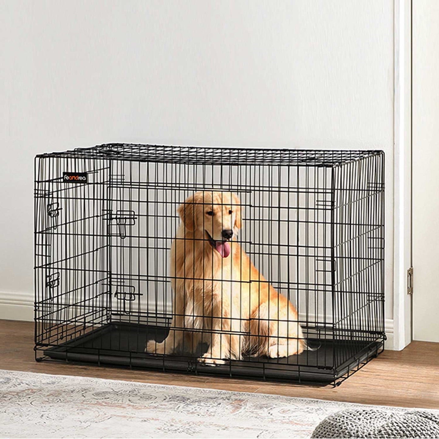 Gabbia per Cani, XXL, Gabbie per Cani da interno, con 2 Porte, Vassoio Rimovibile, Nero, Feandrea, 1