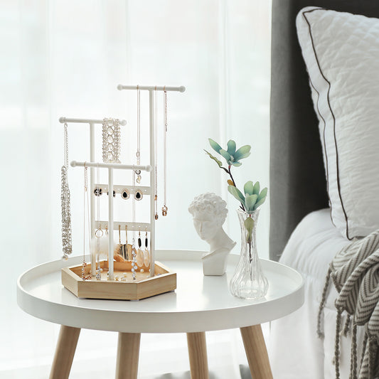 Porta Gioielli, Porta Orecchini, Portagioie da Comò, 4 Partizioni, in Metallo, Bianco e Naturale, SONGMICS, 4