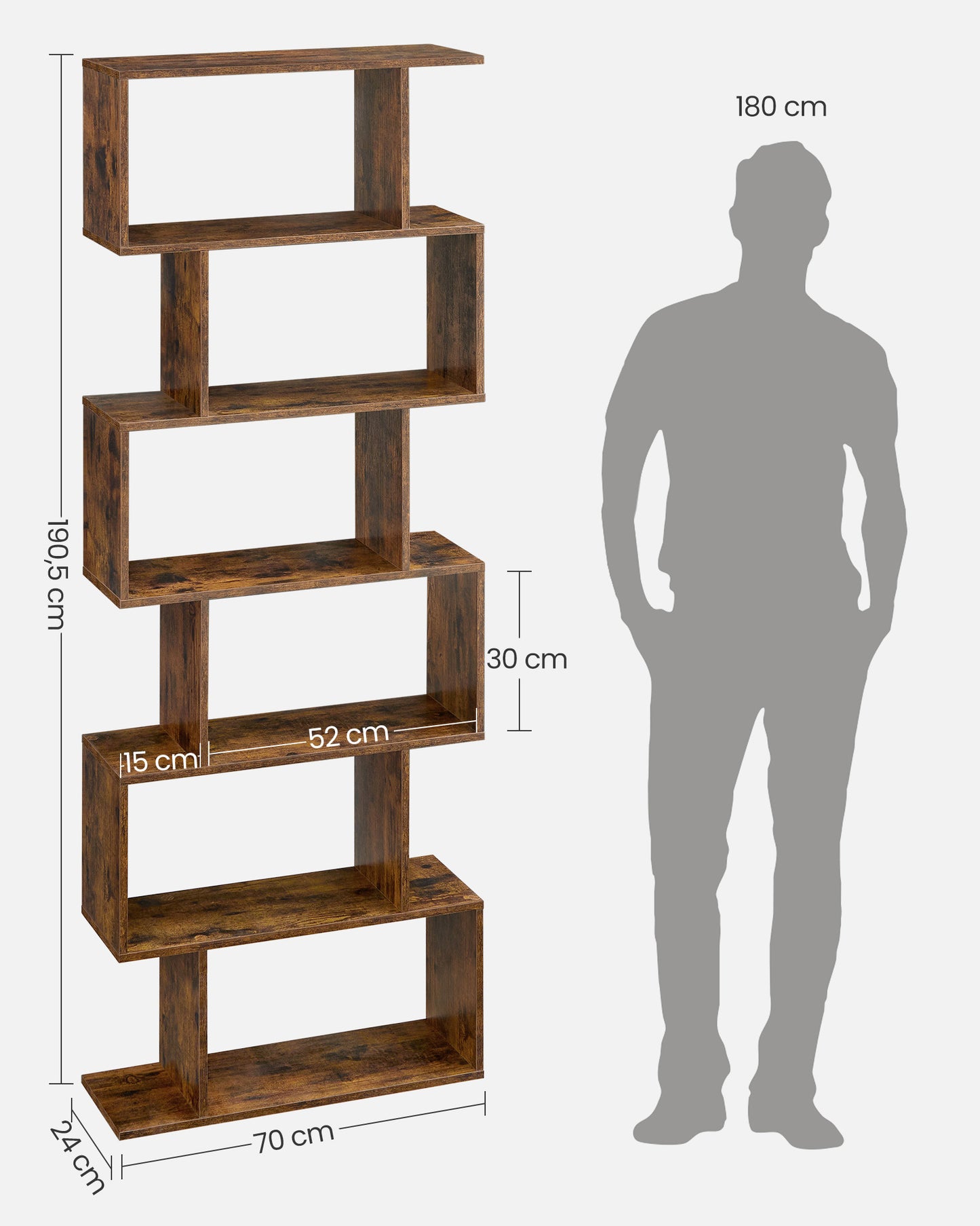 Scaffale, Scaffale libreria, 6 Ripiani, Divisorio per Stanza, Organizzatore Autoportante a Cubi, Stile Moderno, Marrone, VASAGLE, 4