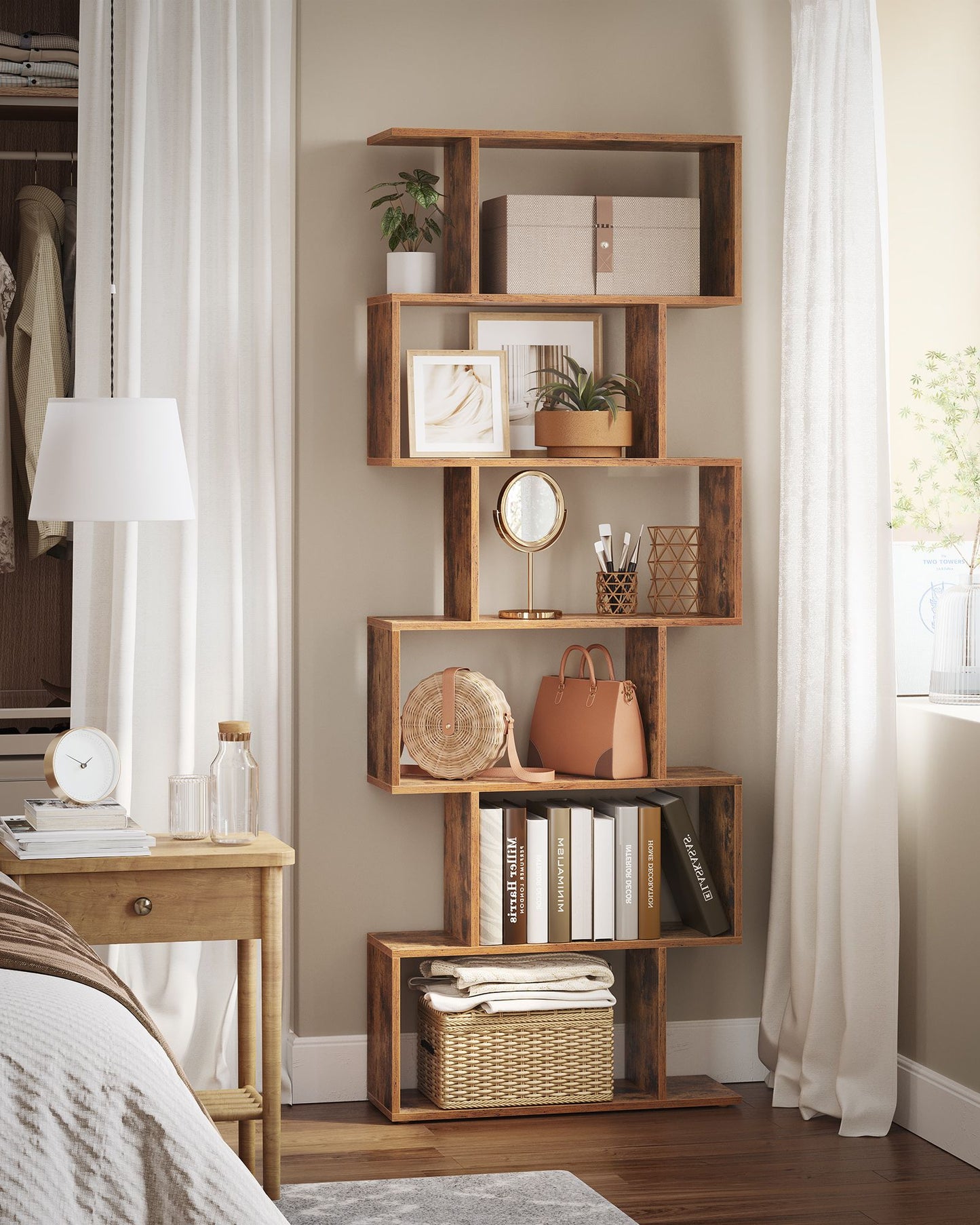 Scaffale, Scaffale libreria, 6 Ripiani, Divisorio per Stanza, Organizzatore Autoportante a Cubi, Stile Moderno, Marrone, VASAGLE, 7