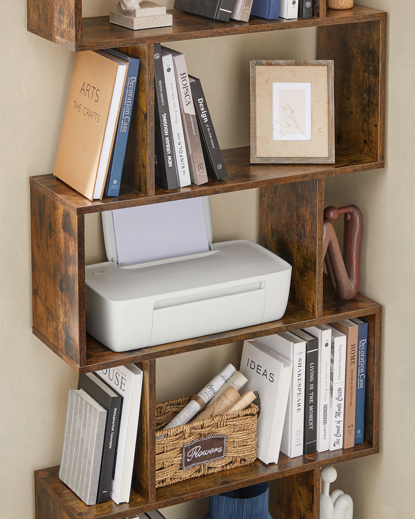 Scaffale, Scaffale libreria, 6 Ripiani, Divisorio per Stanza, Organizzatore Autoportante a Cubi, Stile Moderno, Marrone, VASAGLE, 2