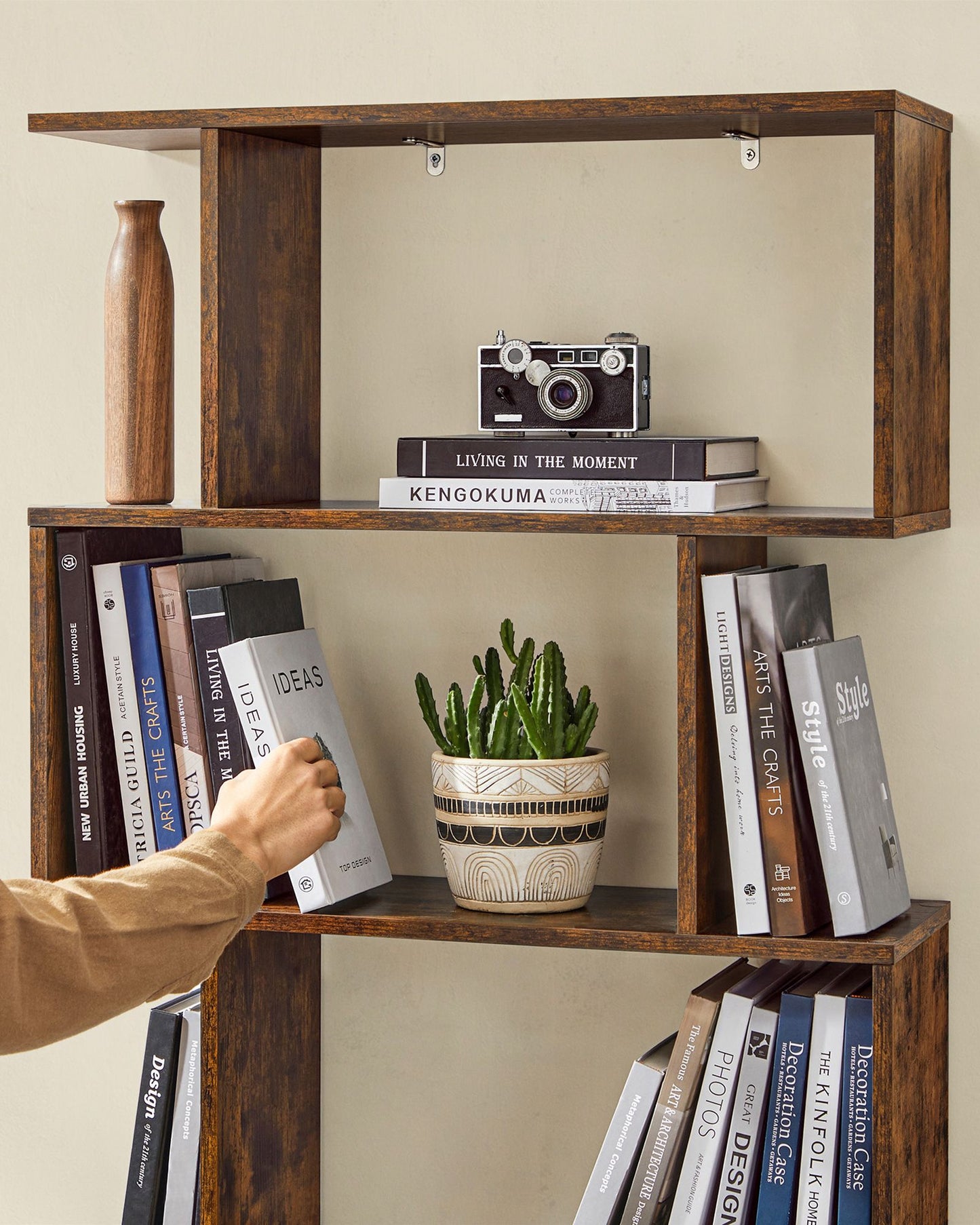 Scaffale, Scaffale libreria, 6 Ripiani, Divisorio per Stanza, Organizzatore Autoportante a Cubi, Stile Moderno, Marrone, VASAGLE, 5