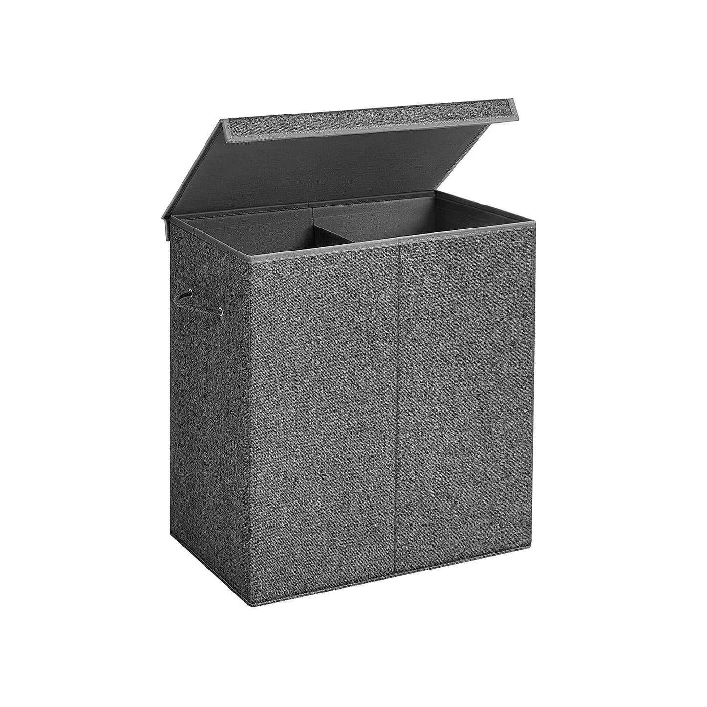 Cesto Portabiancheria, 142 L, 2 scomparti, separatore di vestiti con coperchio magnetico, pieghevole, Grigio, SONGMICS, 2
