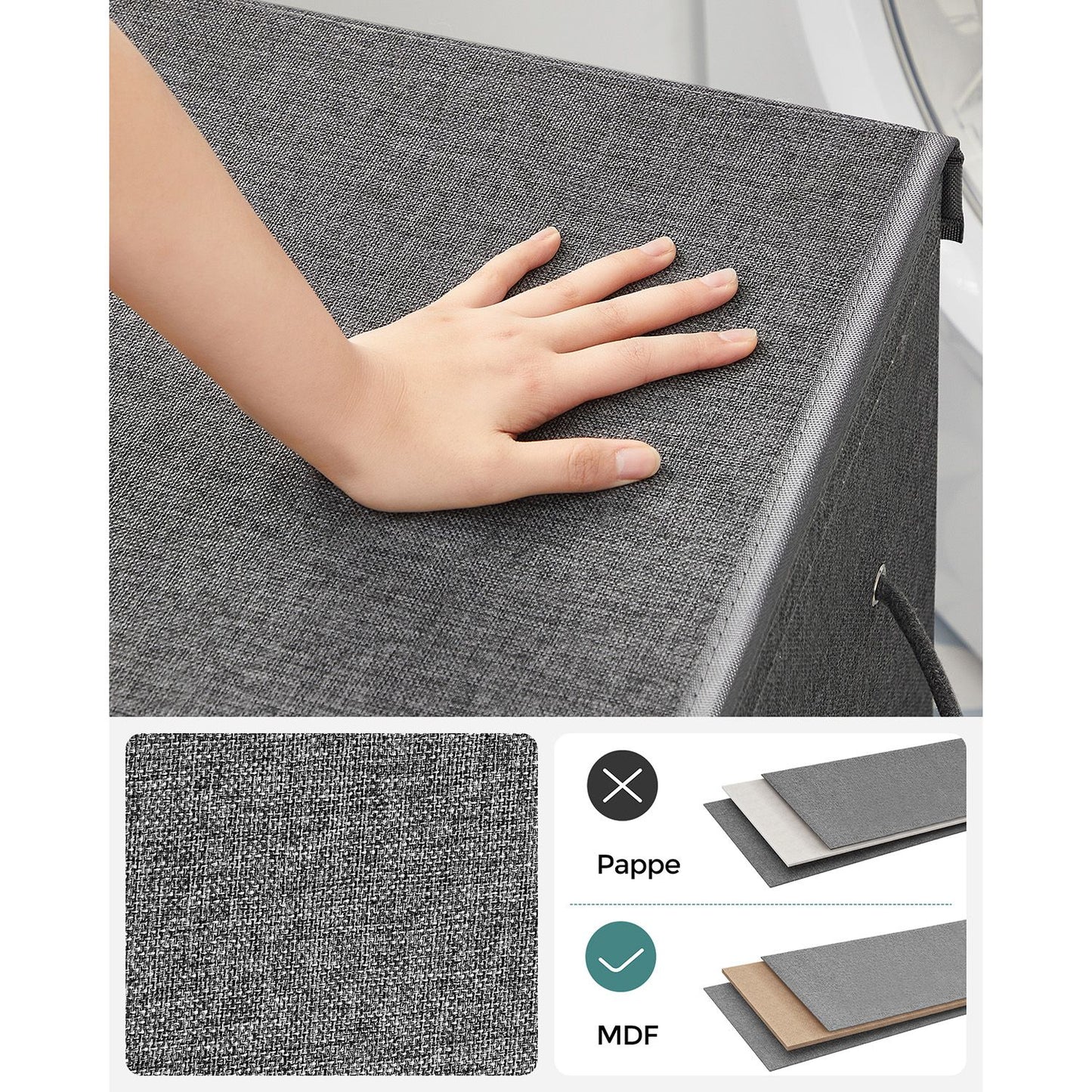 Cesto Portabiancheria, 142 L, 2 scomparti, separatore di vestiti con coperchio magnetico, pieghevole, Grigio, SONGMICS, 5