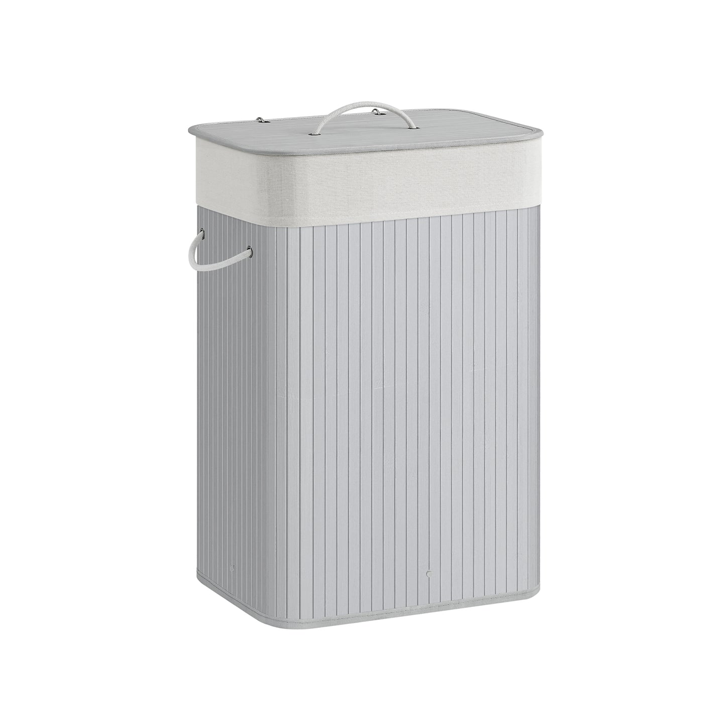 Cesto Portabiancheria, 72 L, con coperchio, in bambù pieghevole, con borsa rimovibile lavabile, Grigio, SONGMICS, 2