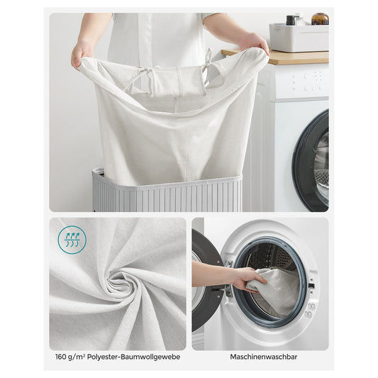 Cesto Portabiancheria, 72 L, con coperchio, in bambù pieghevole, con borsa rimovibile lavabile, Grigio, SONGMICS, 5