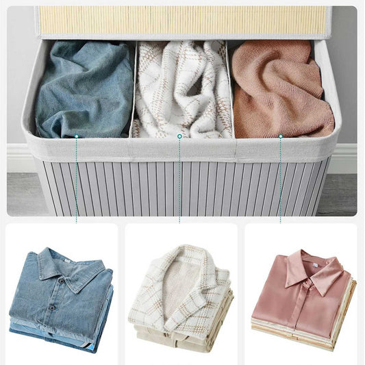 Songmics, Cesto Portabiancheria, 3 Scomparti, Cesto Portabiancheria, Cesta Biancheria, Coperchio, Maniglie, Sacco Rimovibile