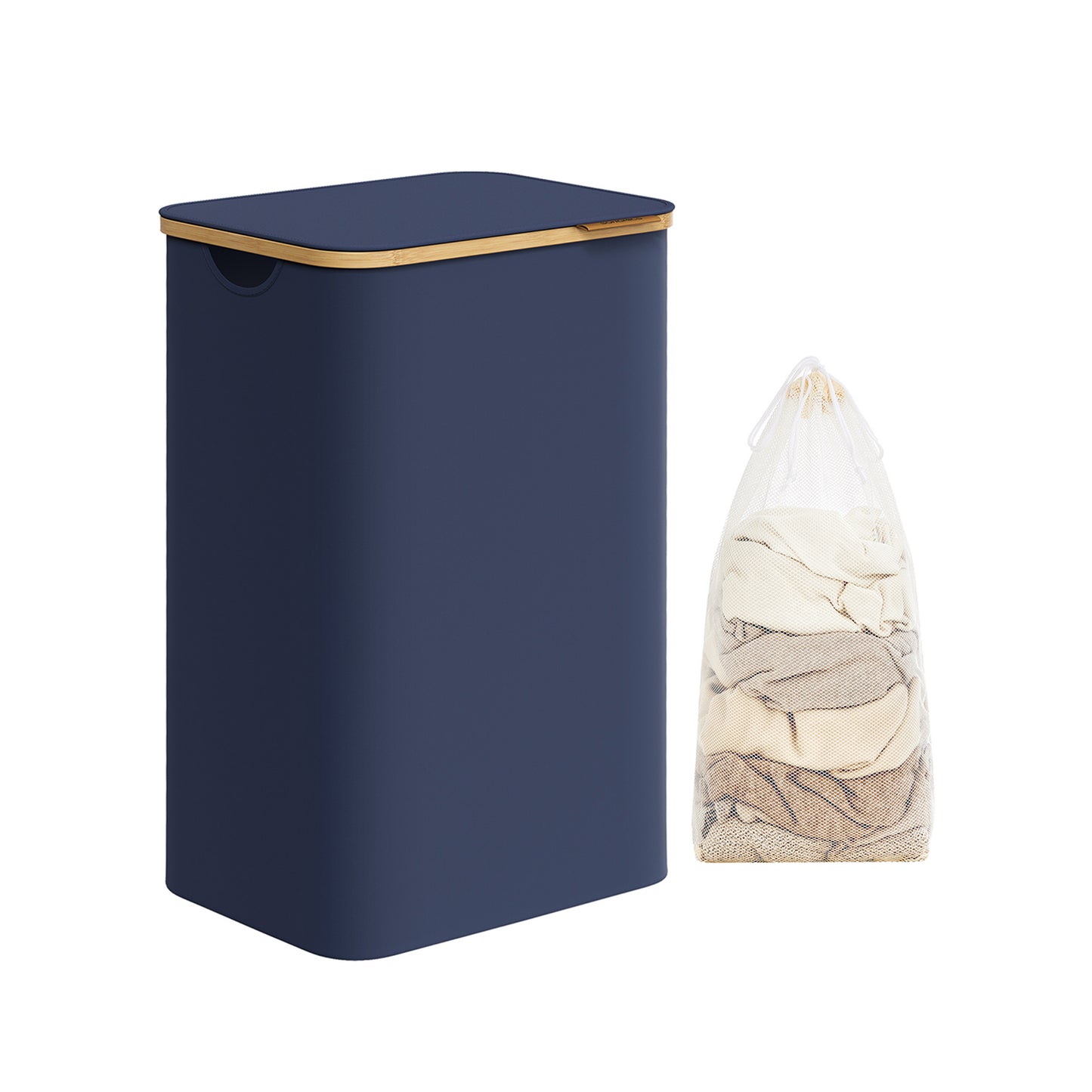 Cesto Portabiancheria, 90L, Cesto Biancheria, con Coperchio, Cesta per Bucato, Salvaspazio, Sacco Rimovibile, Blu, SONGMICS, 2