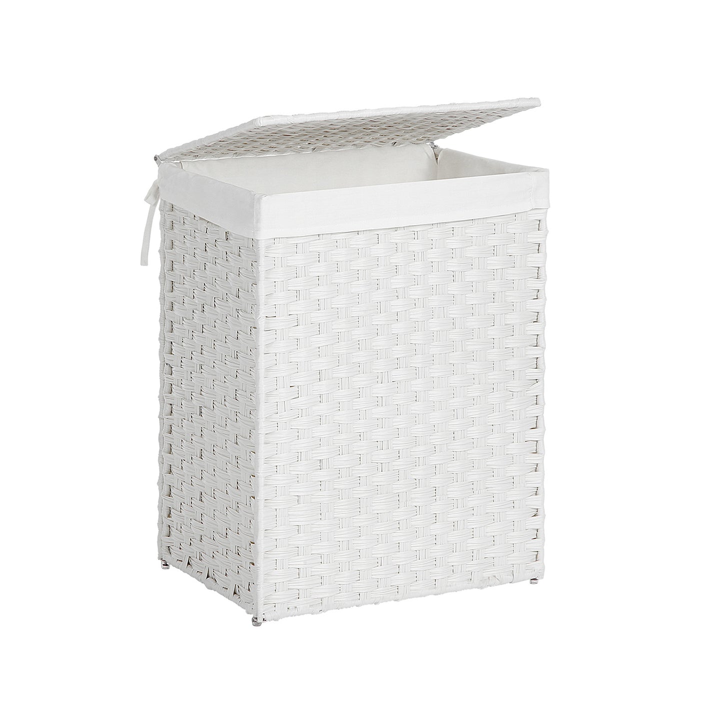 Cestino Portaoggetti, 90L, Cesto Biancheria, con Coperchio, Cesta Panni Sporchi, Pieghevole, con Manici Bianco, SONGMICS, 2