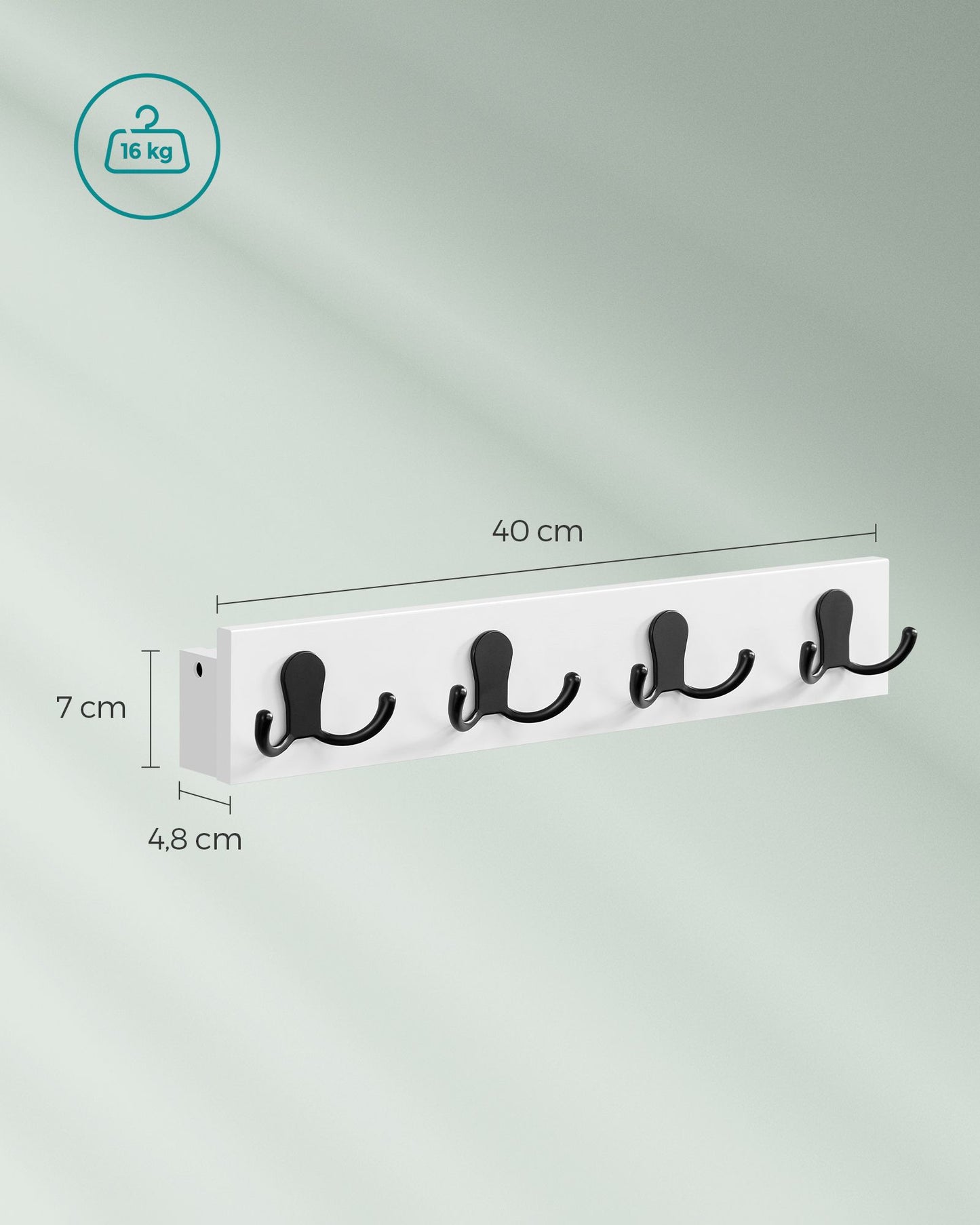 Appendiabiti Parete, Attaccapanni da muro, con Mensola, 4 Ganci Doppi in Metallo, con Portata di 16 kg, Bianco, SONGMICS, 8