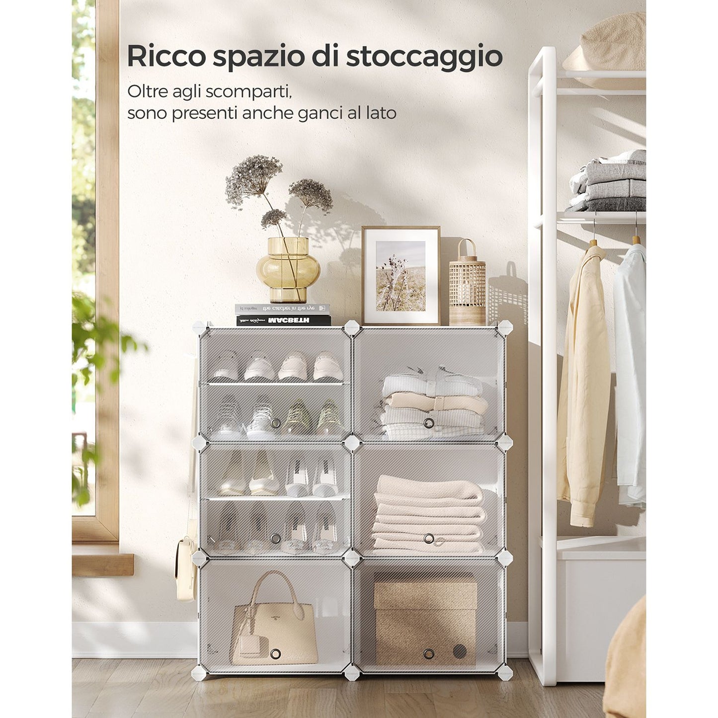 Scarpiera, Scarpiera armadio, 6 Scomparti, Scarpiera Salvaspazio, con Sportello, Portascarpe, Bianco, SONGMICS, 4