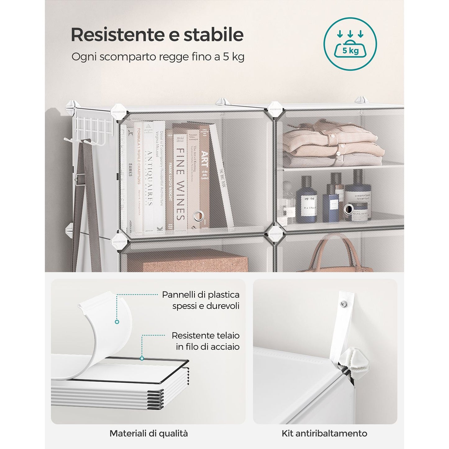 Scarpiera, Scarpiera armadio, 6 Scomparti, Scarpiera Salvaspazio, con Sportello, Portascarpe, Bianco, SONGMICS, 5