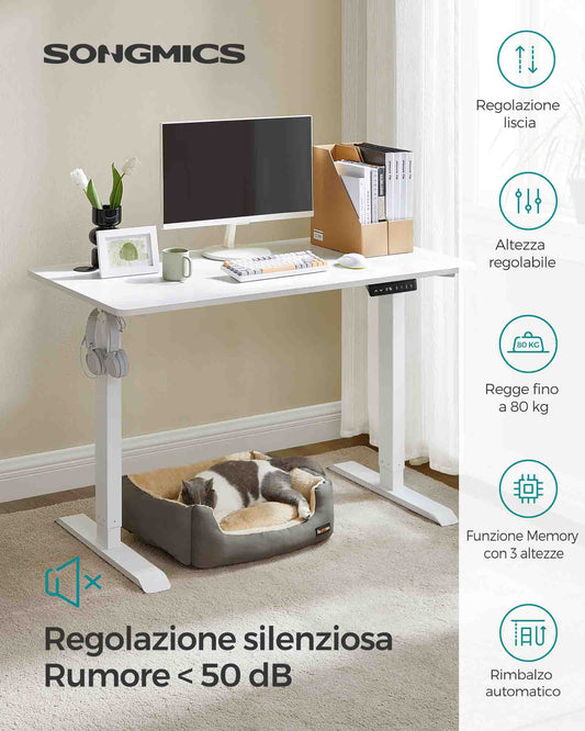 Scrivania Elettrica, Scrivania Regolabile in Altezza, Scrivania PC, 60x120cm, 3 Altezze, Bianco, Songmics, 1