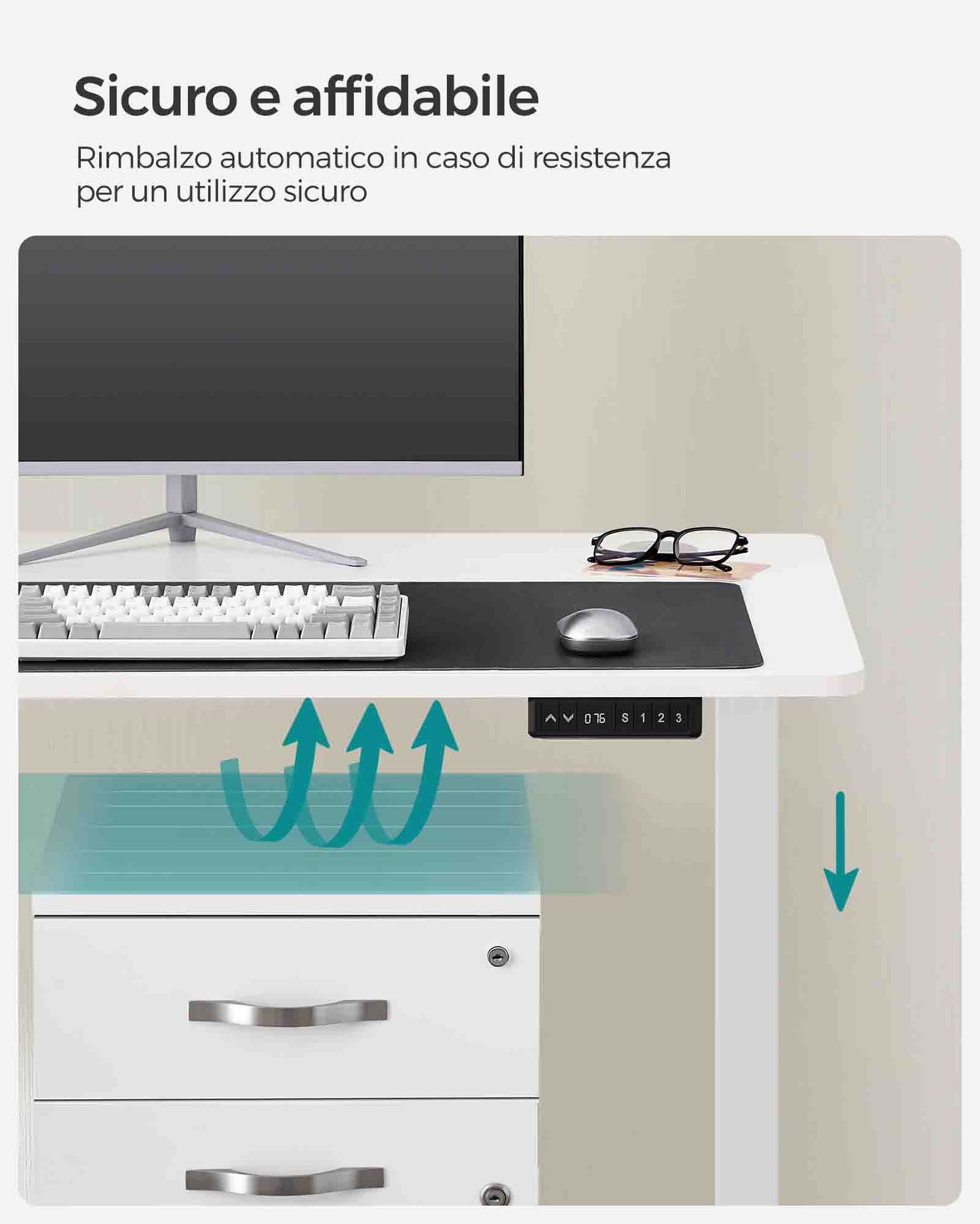 Scrivania Elettrica, Scrivania Regolabile in Altezza, Scrivania PC, 60x120cm, 3 Altezze, Bianco, Songmics, 1
