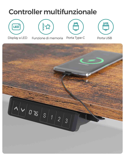 Scrivania Elettrica, Scrivania Regolabile in Altezza, Scrivania PC, 60x120cm, 3 altezze, Nero, Songmics, 1