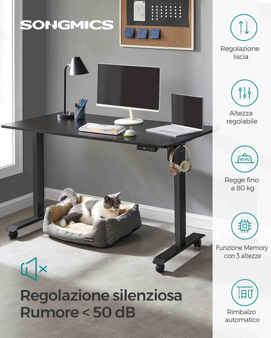 Scrivania Elettrica, Scrivania Regolabile in Altezza, Scrivania PC, 70x140cm, 3 Altezze, Nero, Songmics, 1
