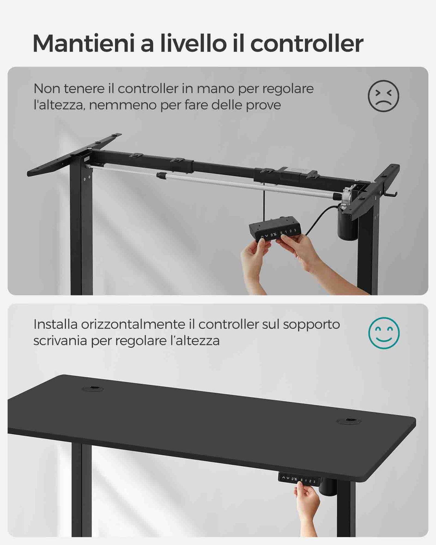 Scrivania Elettrica, Scrivania Regolabile in Altezza, Scrivania PC, 70x140cm, 3 Altezze, Nero, Songmics, 1