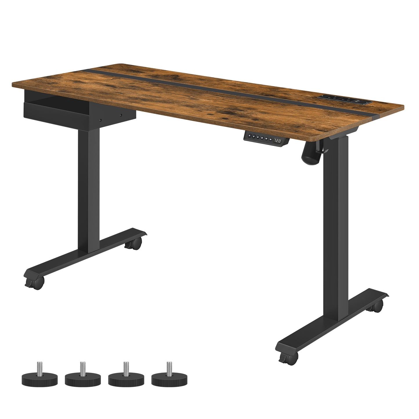 Scrivania Elettrica, Scrivania Regolabile in Altezza, Scrivania PC, 60x140cm, con 4 Altezze, Marrone Vintage e Nero, Vasagle, 1