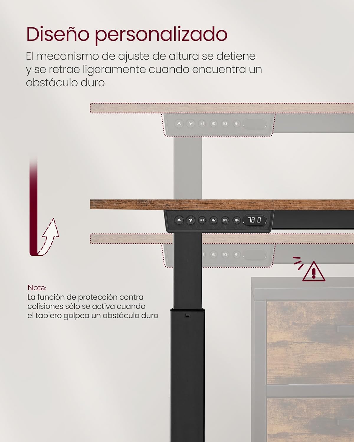 Scrivania Elettrica, Scrivania Regolabile in Altezza, Scrivania PC, 60x120x(72-120)cm, con 4 Altezze, Marrone Vintage, Vasagle, 1