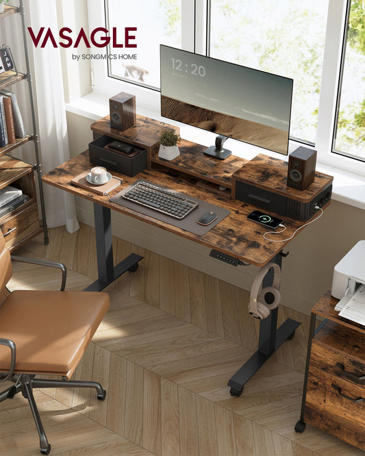 Scrivania Elettrica, Scrivania Regolabile in Altezza, Scrivania PC, 60x120x(72-120)cm, con Supporto per Monitor, Marrone, Vasagle, 1