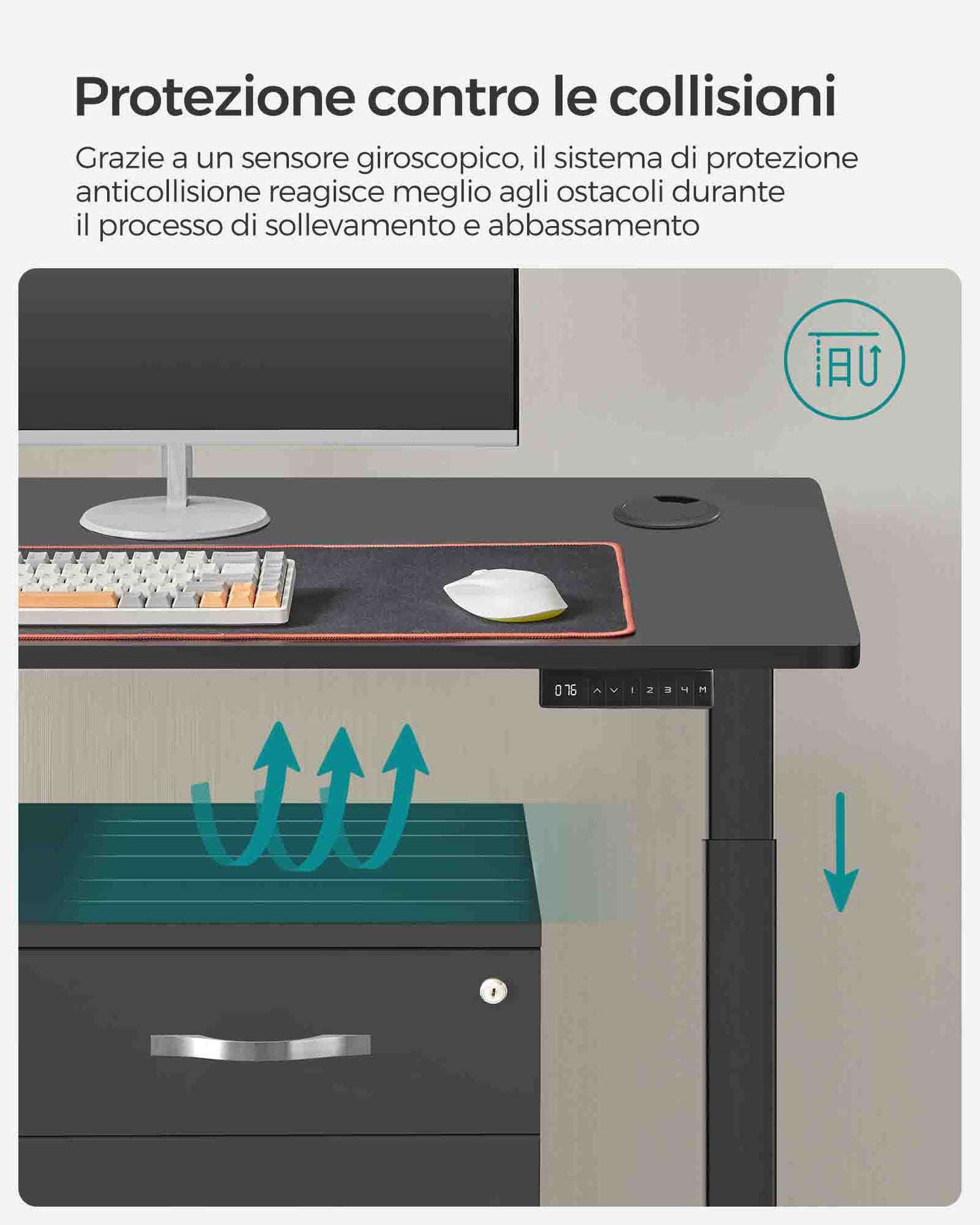 Scrivania Elettrica, Scrivania Regolabile in Altezza, Scrivania PC, 60x120cm, Doppio Motore, 4 Altezze, Nero, Songmics, 1