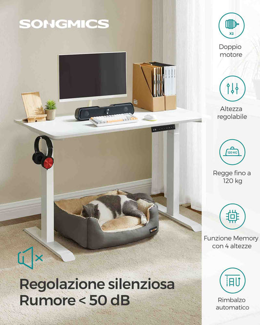 Scrivania Elettrica, Scrivania Regolabile in Altezza, Scrivania PC, 60x120cm, 4 Altezze, Bianco, Songmics, 1