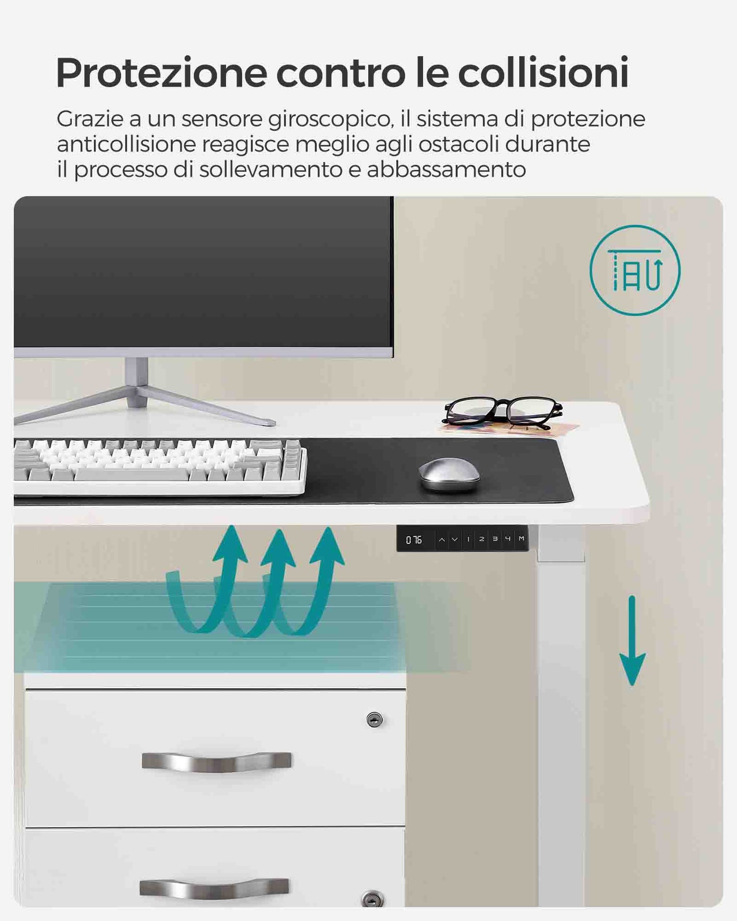 Scrivania Elettrica, Scrivania Regolabile in Altezza, Scrivania PC, 60x120cm, 4 Altezze, Bianco, Songmics, 1