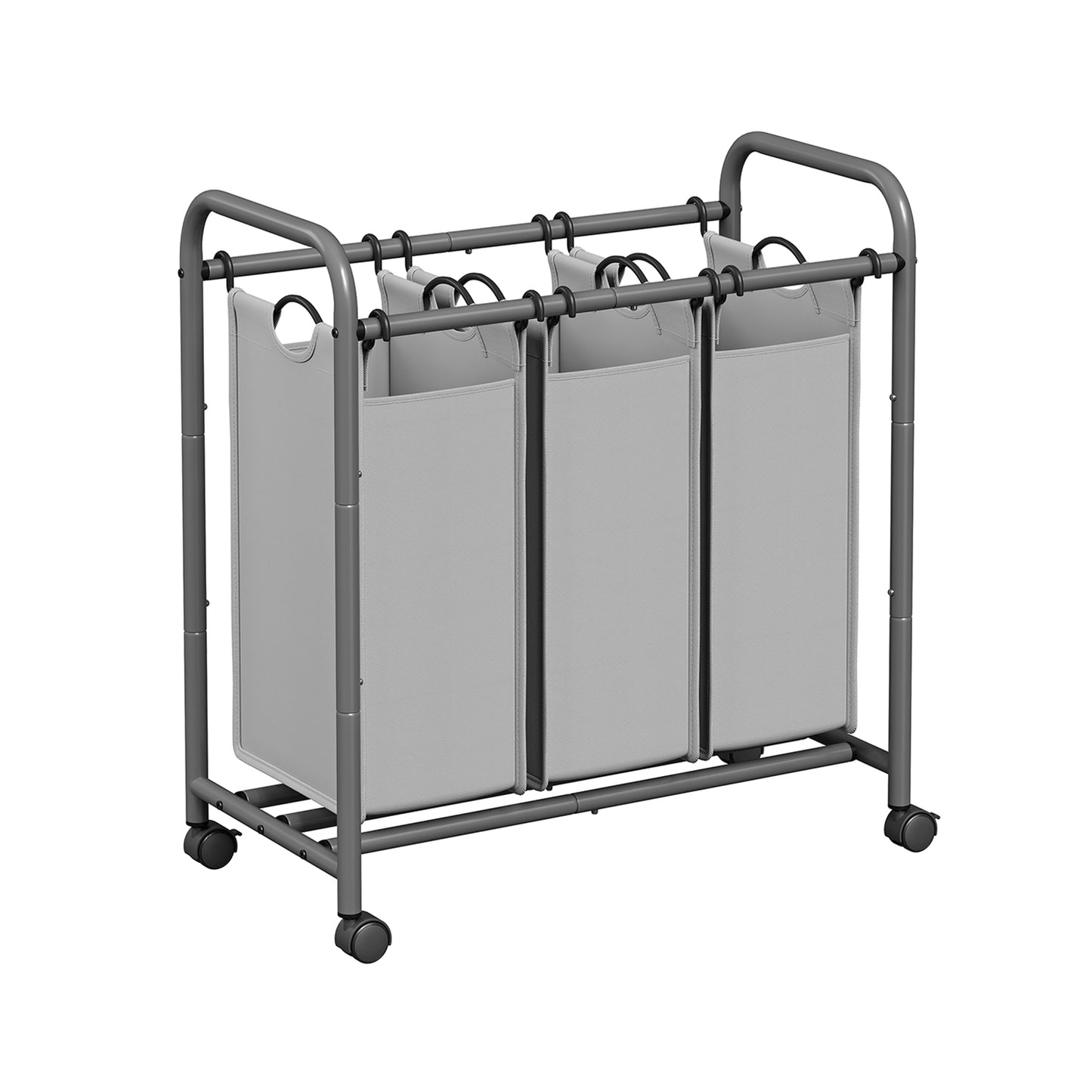 Cesto Portabiancheria, 132 L, Mobile Portabiancheria, 3 Scomparti, con Ruote, Cesta per Bucato con Maniglie, Grigio, SONGMICS, 2