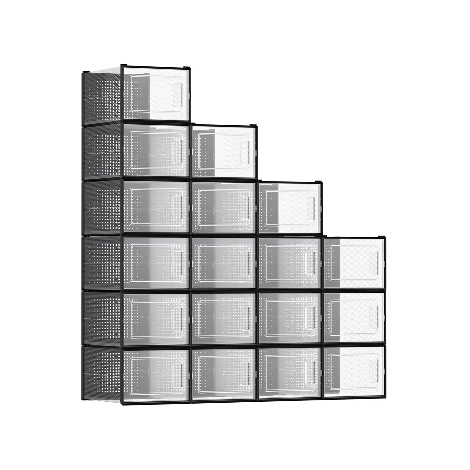 Scatole per Scarpe, Pacco da 18, Organizer Scarpe, Contenitori per Scarpe, Fino a Taglia 46, Trasparente Nero, SONGMICS, 2