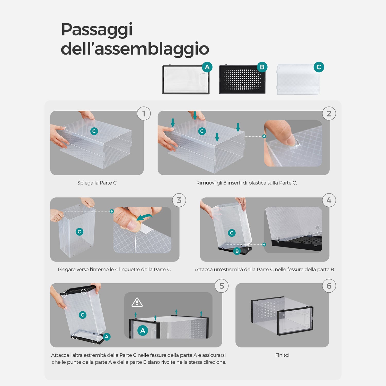 Scatole per Scarpe, Pacco da 18, Organizer Scarpe, Contenitori per Scarpe, Fino a Taglia 46, Trasparente Nero, SONGMICS, 8