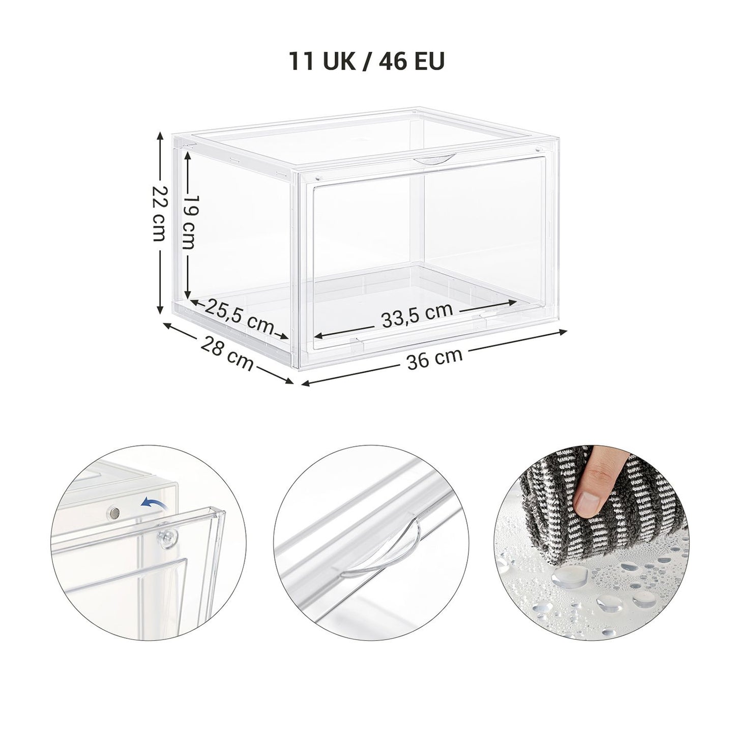 Scatole per Scarpe, Pacco da 3, Organizer Scarpe, Contenitori per Scarpe, Fino a Taglia 46, Trasparente Bianco, SONGMICS, 4