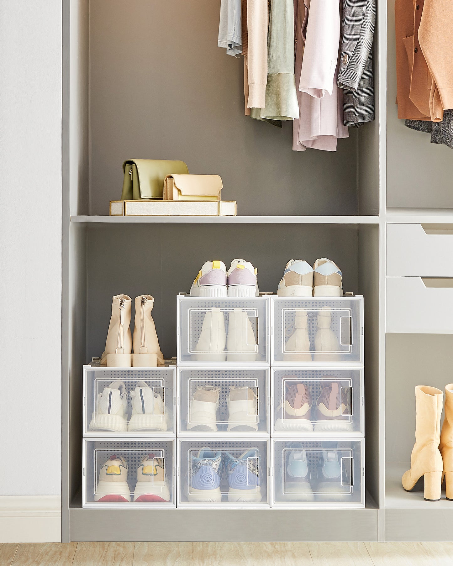 Scatole per Scarpe, Pacco da 8, Organizer Scarpe, Contenitori per Scarpe, Fino a Taglia 46, Trasparente bianco, SONGMICS, 3